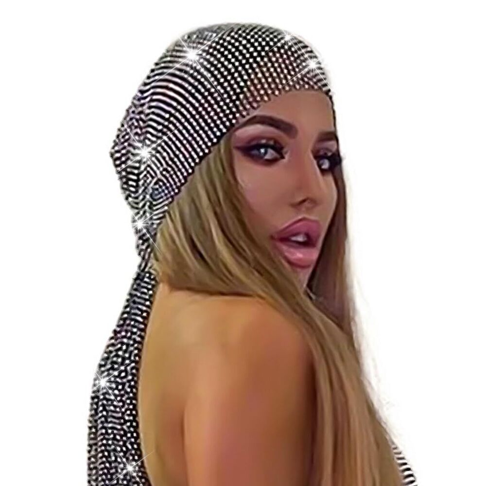 9662 Wide Mesh Headbands Black Glitter Rhinestone Hairbands Elastic